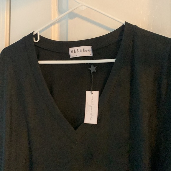 Mason grey long sleeves t‎ shirt v neck NWT size M black solid soft - Picture 5 of 8
